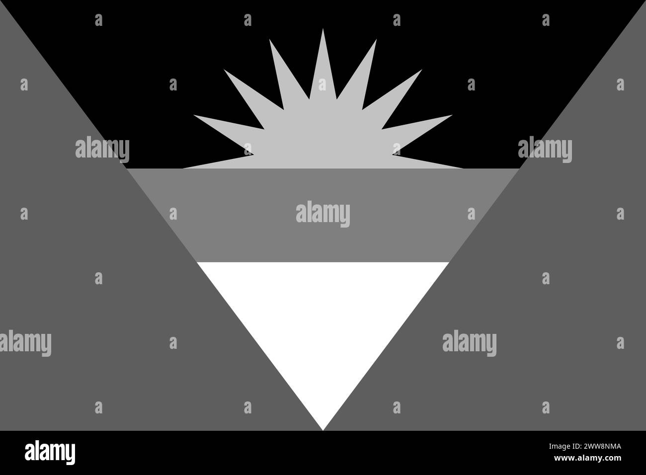 Antigua und Barbuda Flagge - graue monochrome Vektor-Illustration. Flagge in Schwarz-weiß Stock Vektor