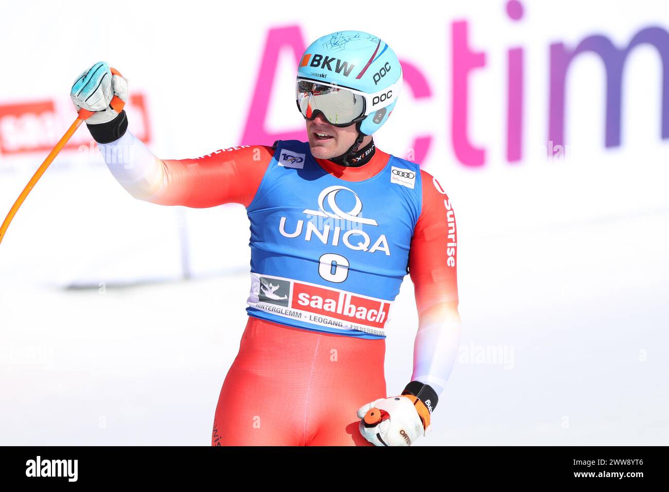 Saalbach Hinterglemm, Österreich. März 2024. Saalbach-Hinterglemm, ÖSTERREICH - 22. MÄRZ: Stefan Rogentin aus der Schweiz beim Audi FIS Alpine Ski World Cup Finale - Mens Super G am 22. März 2024 in Saalbach-Hinterglemm, Österreich.240322 SEPA 07 047 - 20240322 PD6539 Credit: APA-defacto Datenbank und Contentmanagement GmbH/Alamy Live News Stockfoto