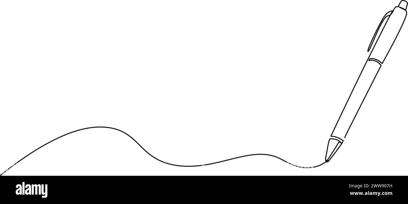 Durchgehende einzeilige Zeichnung des Skizzierens oder Schreibens mit Kugelschreiber, Strichgrafik-Vektor-Illustration Stock Vektor
