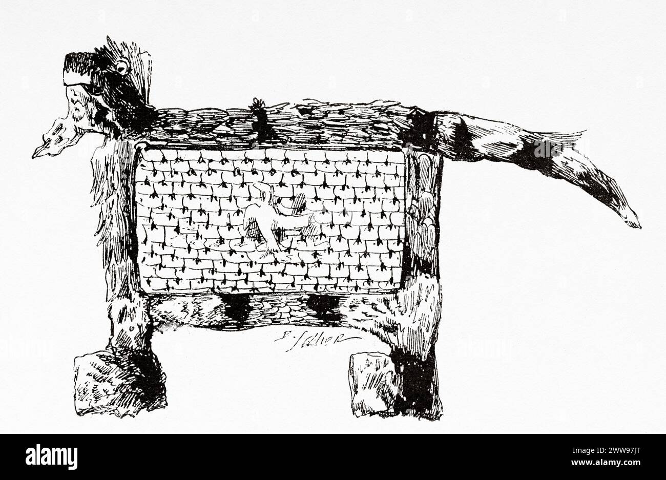 Wespenfolter, Wayana-Indianerstamm, Französisch-Guayana, Südamerika. Zeichnung von P. Sellier. Von Cayenne in die Anden (1878-1879) von Jules Crevaux (1847-1882) Le Tour du Monde 1880 Stockfoto