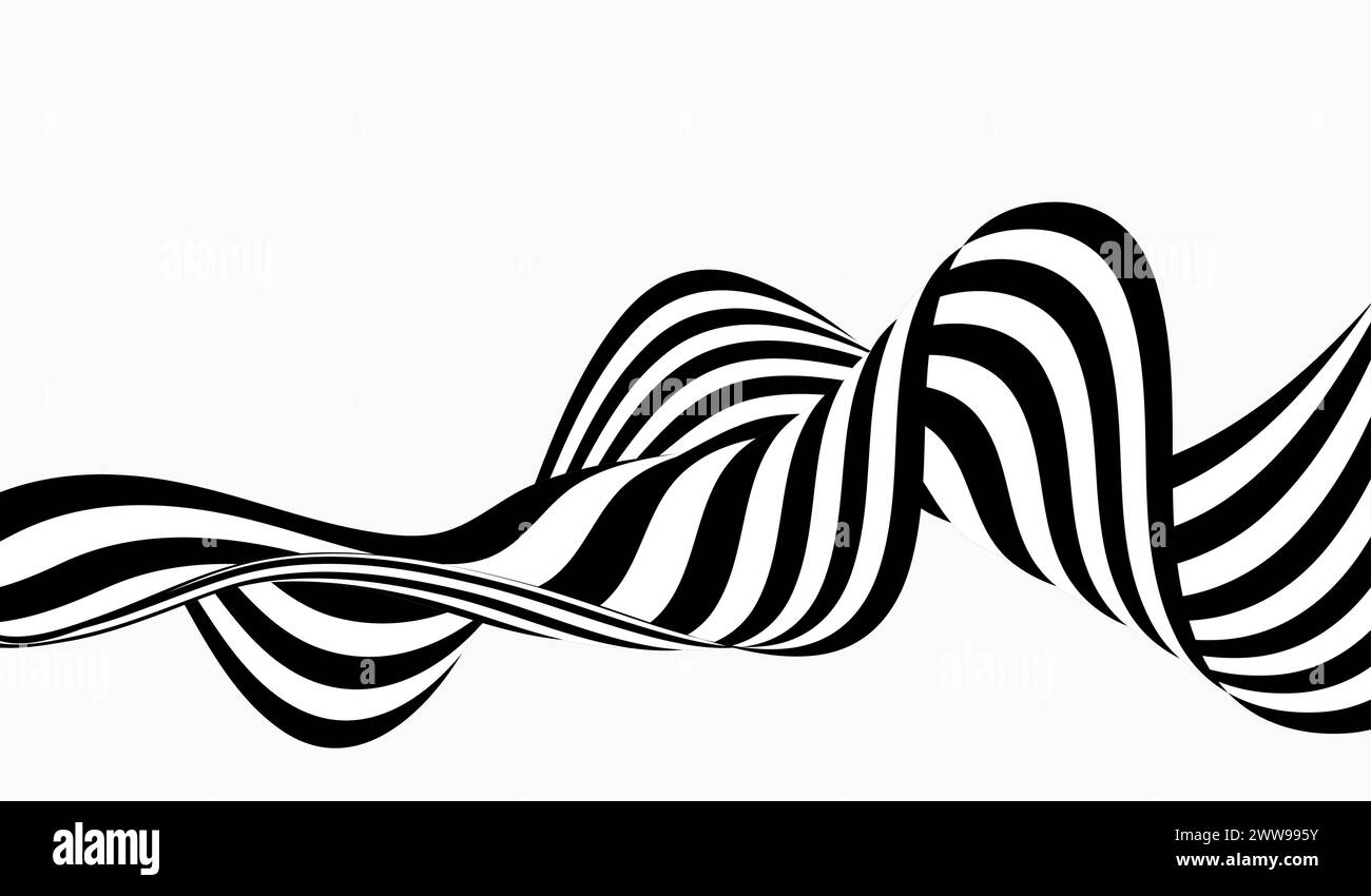 Abstrakter Wellenhintergrund, schwarz-weißes, wellenförmiges Streifen- oder Liniendesign. Stock Vektor