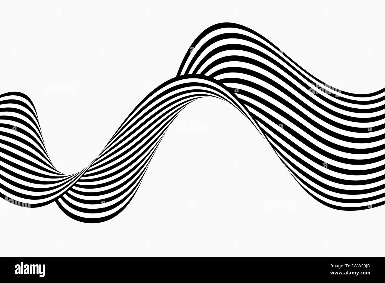 Abstrakter Wellenhintergrund, schwarz-weißes, wellenförmiges Streifen- oder Liniendesign. Optische Kunst. Stock Vektor