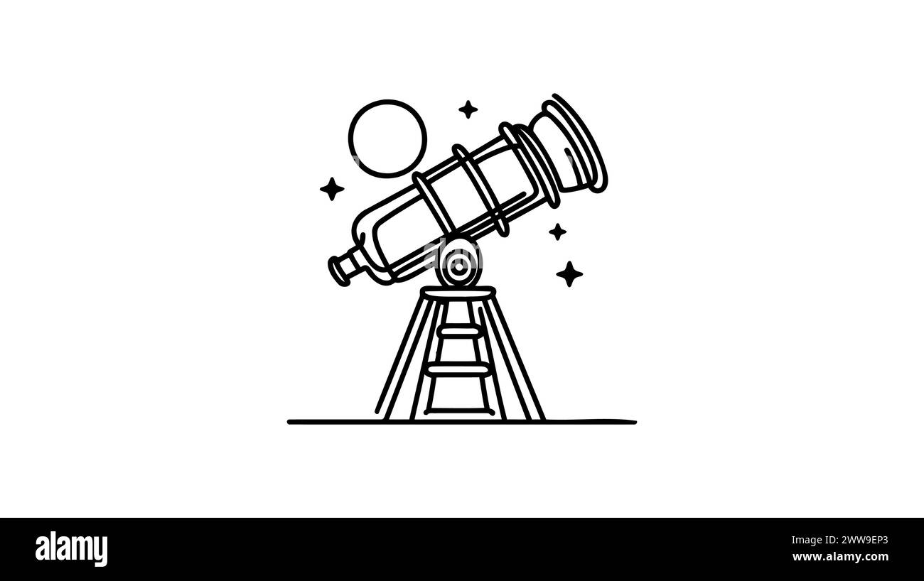 Durchgehende einzeilige Zeichnung. Schulteleskop-Symbol. Vektorabbildung. Stock Vektor