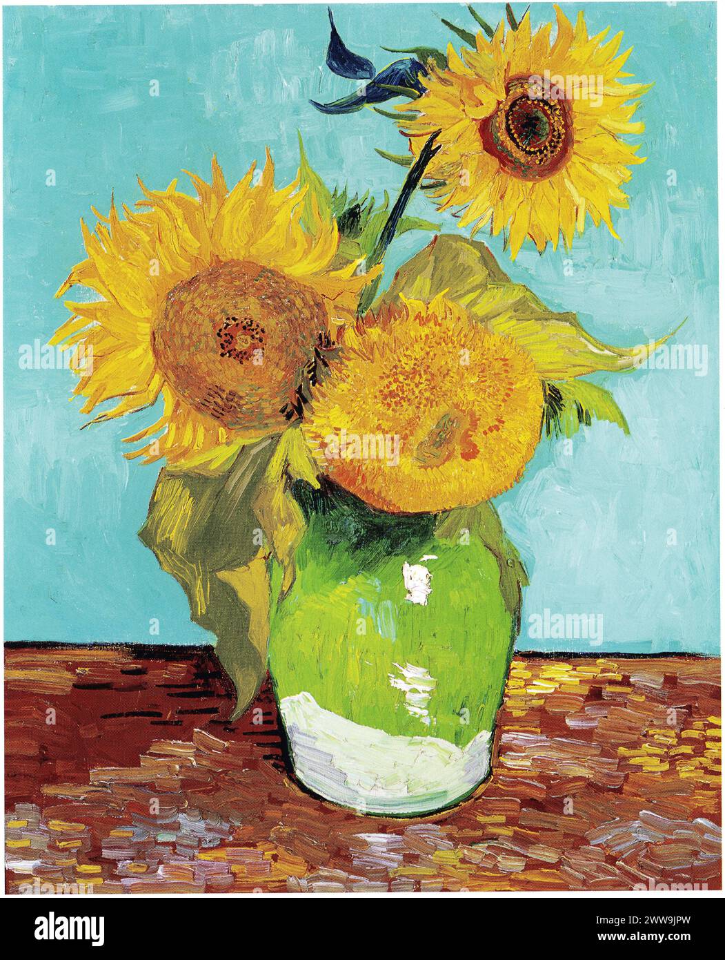 Sonnenblumen (F453), erste Version: Türkisfarbenes Hintergrundöl auf Leinwand, 73,5 x 60 cm Privatsammlung Vincent van Gogh Stockfoto