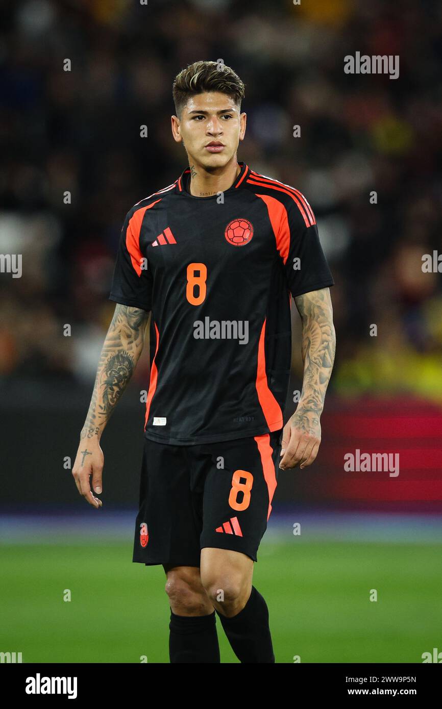 LONDON, Großbritannien - 22. März 2024: Jorge Carrascal aus Kolumbien sieht beim Internationalen Fußball-Freundschaftsspiel zwischen Spanien und Kolumbien im London Stadium an (Credit: Craig Mercer/Alamy Live News) Stockfoto