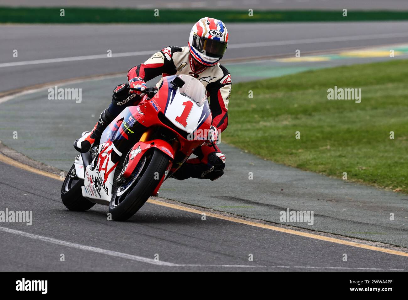 Melbourne, Australien. März 2024. Mick Doohan (aus) auf dem Honda 500 ccm Motorrad. 23.03.2024. Formel-1-Weltmeisterschaft, Rd 3, Grand Prix Von Australien, Albert Park, Melbourne, Australien, Qualifikationstag. Das Foto sollte lauten: XPB/Alamy Live News. Stockfoto