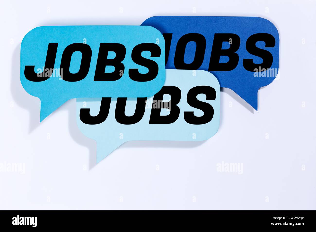 Jobs, Job Working Recruitment Mitarbeiter in Sprechblasen Kommunikation Business Konzept blau Stockfoto