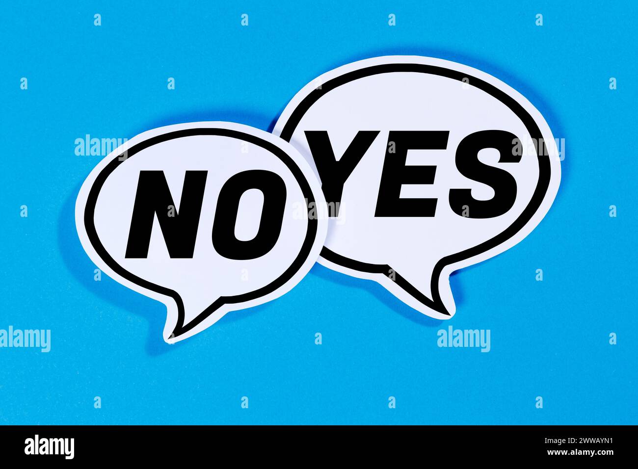 Ja Nein Abstimmung Meinungswahl in Sprechblasen Kommunikation Information Geschäftskonzept Stockfoto