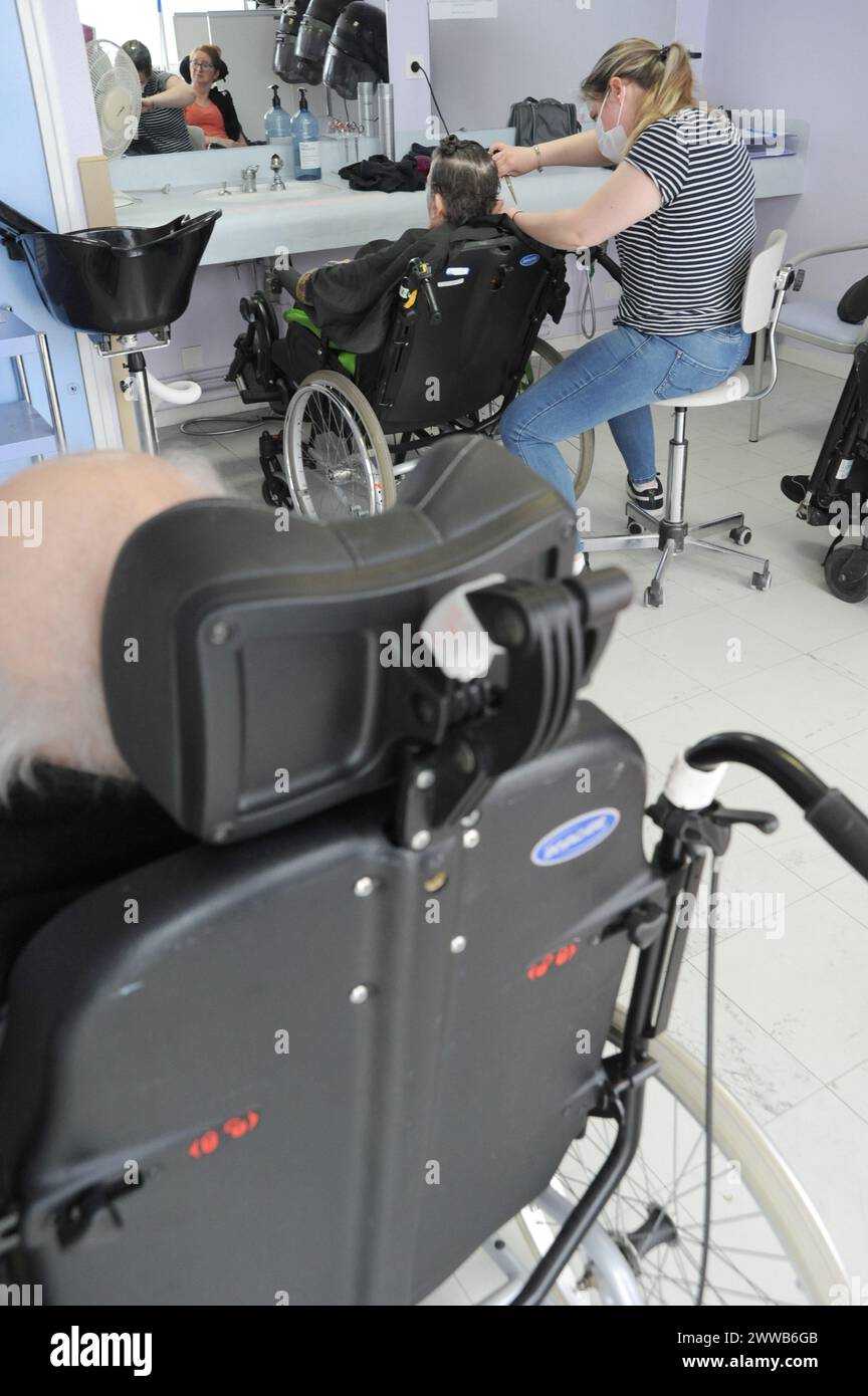 Friseursalon in der Suite Care und Rehabilitation im Krankenhaus. Stockfoto