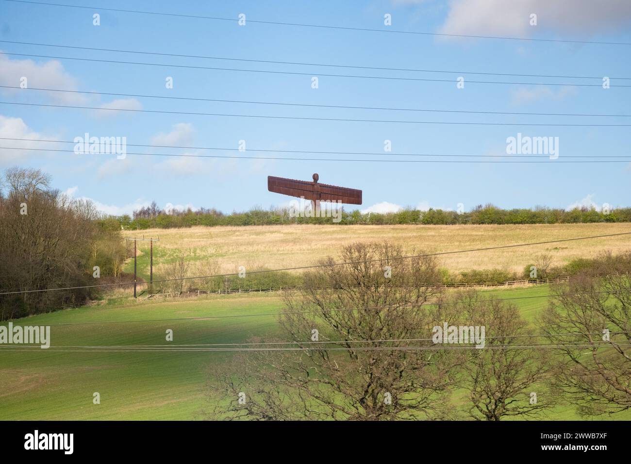 East Coast Main Line - Angel of the North Statue von der East Coast Main Line, Gateshead, Tyne and Wear, England, Großbritannien Stockfoto
