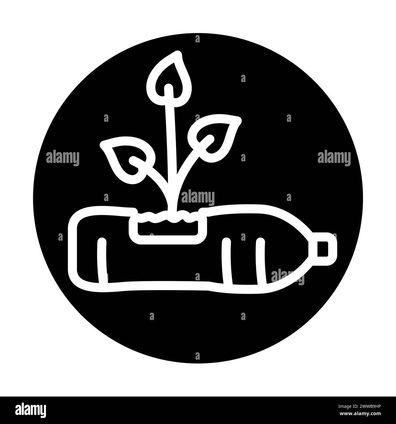 Grüne Pflanzen in Töpfen aus Plastikflaschenfarbe flaches Symbol. Keine Verschwendung. Umweltfreundlich. Wiederverwenden des Tuchs. Vernünftiger Verbrauch Stock Vektor