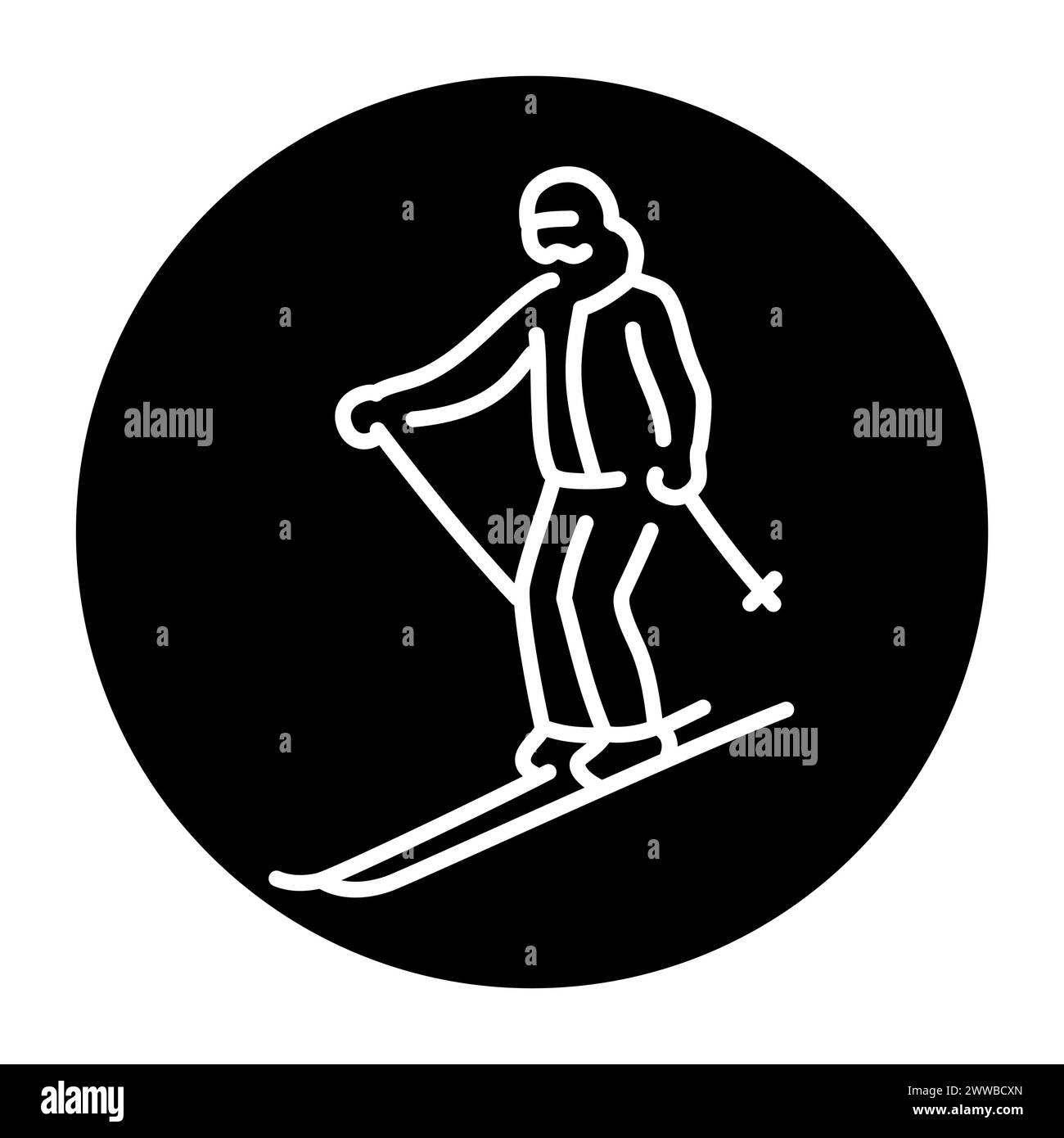 Skier Black Line Symbol. Skifahren im Winter. Piktogramm für Webseite, mobile App, Werbeaktion. Stock Vektor