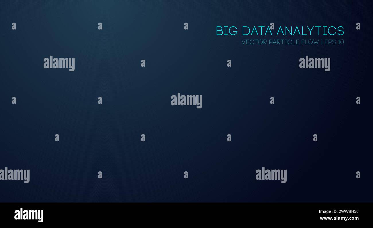 Türkisfarbener Partikelwellenfluss auf dunklem Hintergrund für Big-Data-Konzept Stock Vektor