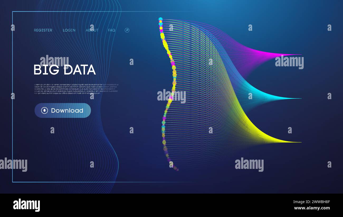 Farbenfrohe Darstellung des Datenstroms auf blauem Hintergrund für Big Data-Konzept Stock Vektor