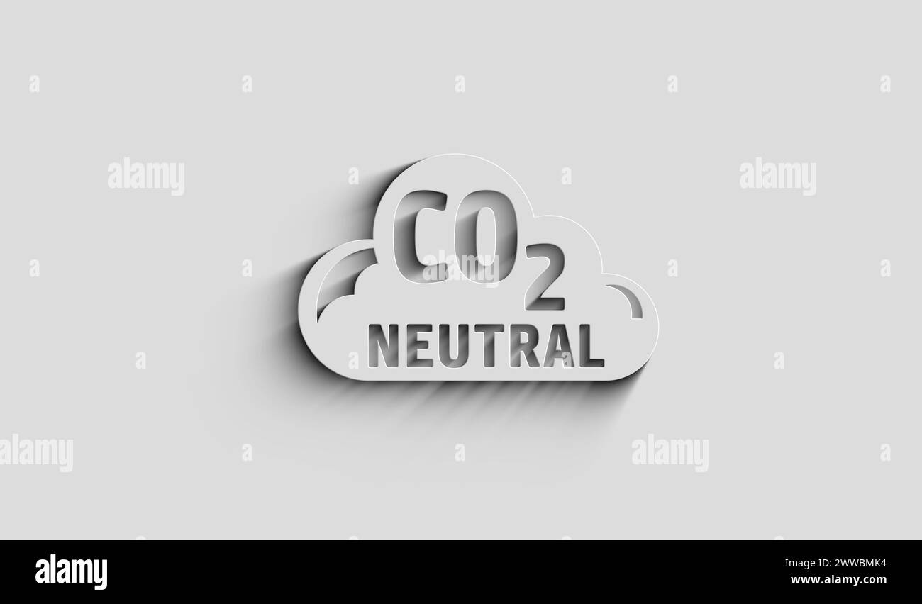 CO2-neutrale Dekarbonisierung emissionsfrei und umweltfreundliches Symbol mit natürlichem Schatten. Abstraktes Konzept der Cyber-Technologie. 3D-Licht- und Schattenobjekt. Stockfoto