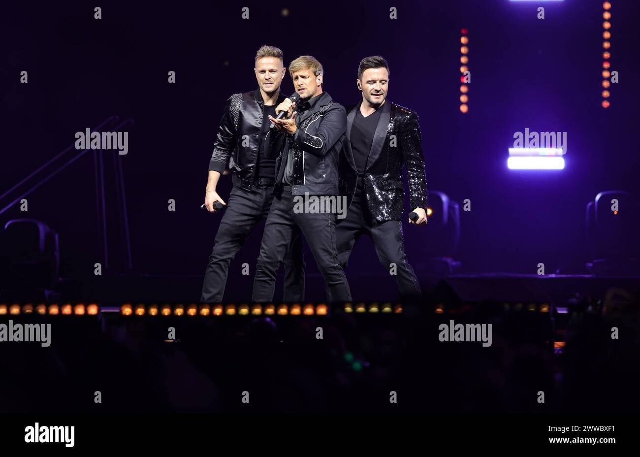 Die irische Popgruppe Westlife in Concert of Their Wild Dreams Tour 22. März 2024, Mexico City, Mexiko: Nicky Byrne, Shane Filan, Kian Egan Mitglieder der irischen Band Westlife treten während der Wild Dreams Tour in der Arena CDMX auf. Mexico City CMDX Mexiko Copyright: XLuisxMarinx Stockfoto