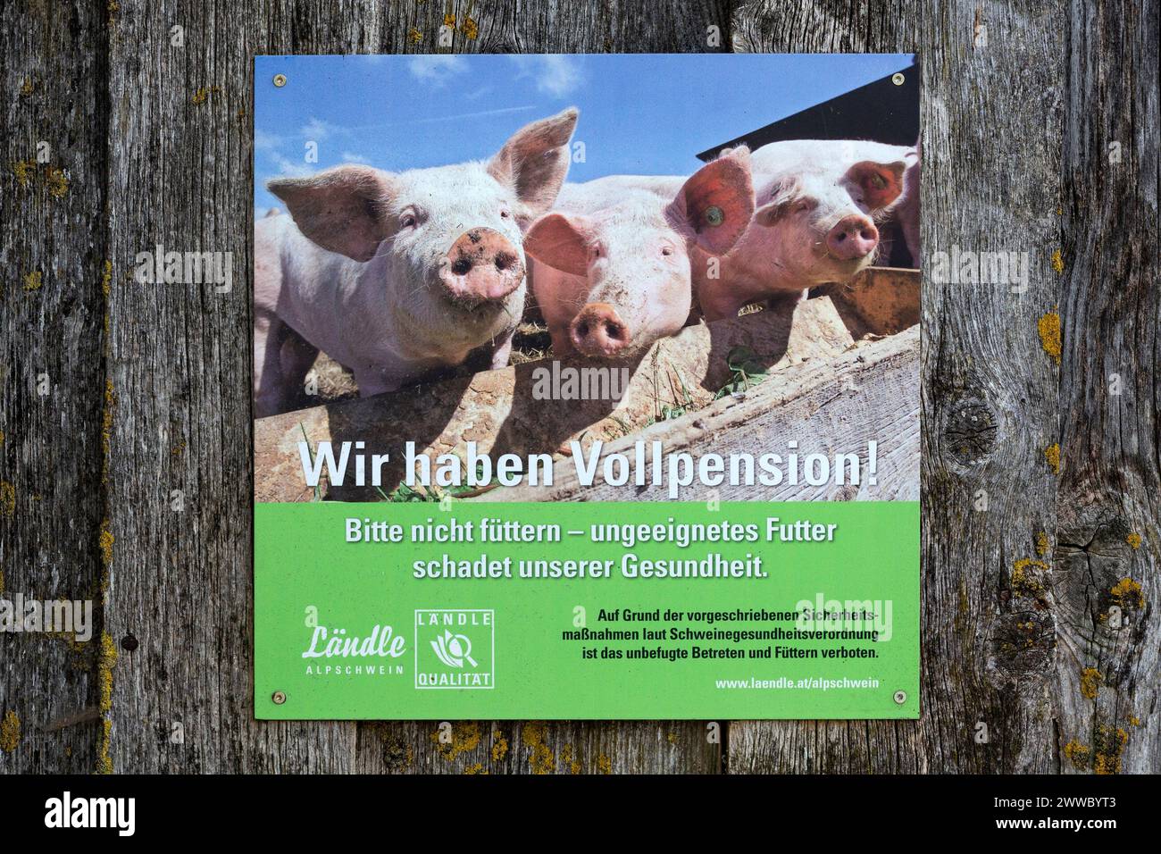Schild, Bitte Füttern Sie Keine Tiere, Vorarlberg Stockfoto