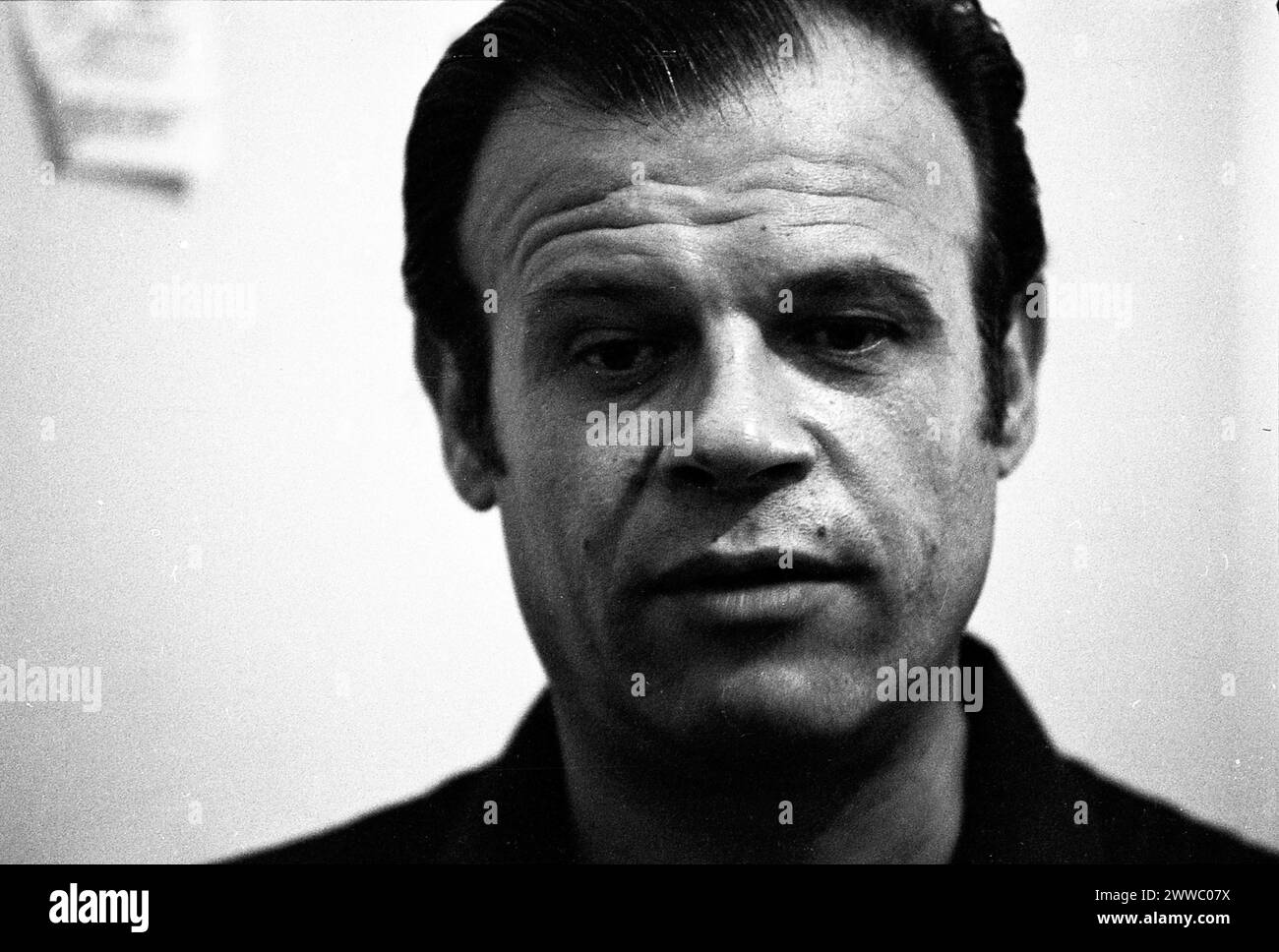 Der argentinische gewerkschaftsführer Agustín Tosco hält am 23. Februar 1973 eine Pressekonferenz im Asociación Argentina de Prensa (argentinischer Presseverband) in Buenos Aires. Stockfoto