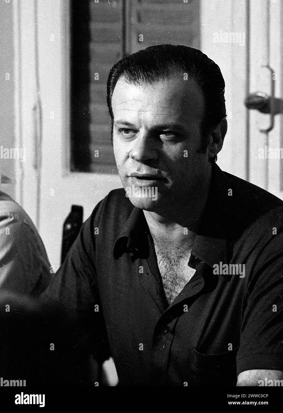 Der argentinische gewerkschaftsführer Agustín Tosco hält am 23. Februar 1973 eine Pressekonferenz im Asociación Argentina de Prensa (argentinischer Presseverband) in Buenos Aires. Stockfoto