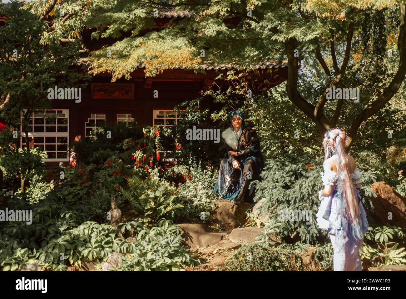 Landschaft im Japanischen Garten im Carl Duisberg Park auf dem Gewerbegelände Chempark Leverkusen Stockfoto