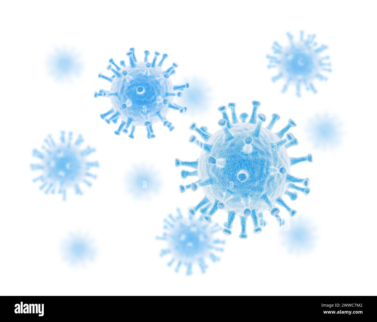 Virus isoliert auf weißem Hintergrund. Blaue Farbe. 3D-Abbildung. Stockfoto Virus isoliert auf weißem Hintergrund. Blaue Farbe. 3D-Abbildung. Stockfoto