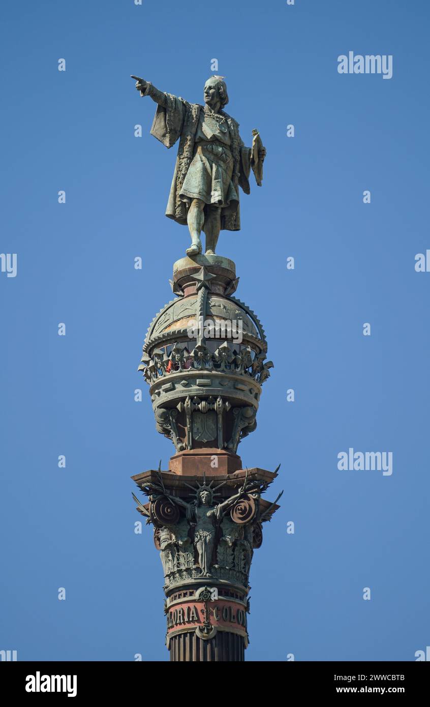 Mirador de Colom, Kolumbus-Denkmal, Barcelona, Katalonien, Spanien Stockfoto