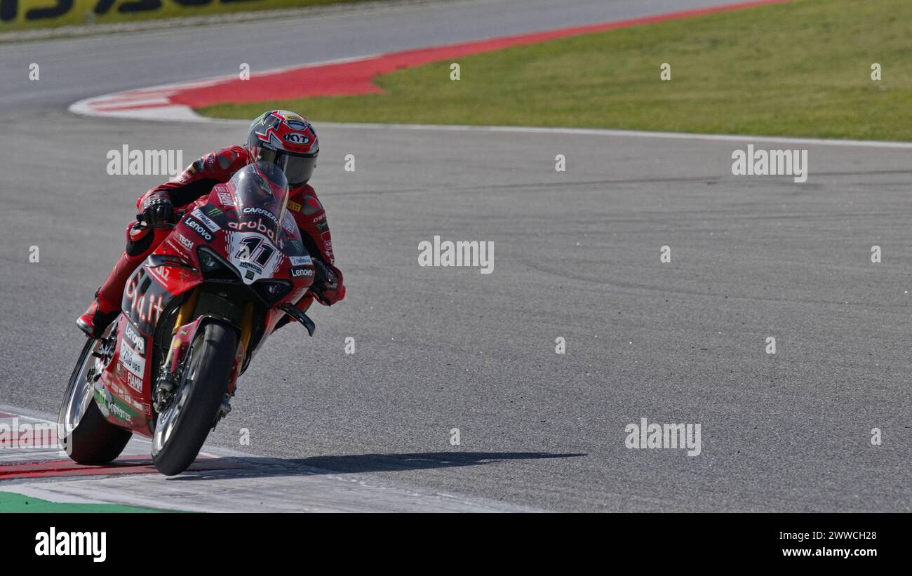 11 Nicolo Bulega ITA Ducati Panigale V4R ARUBA.IT Rennen während der Pirelli Catalunya Runde - Runde 2 - Rennen 1, World Superbike - SBK Rennen in Barcelona, Spanien, 23. März 2024 NÂ Stockfoto