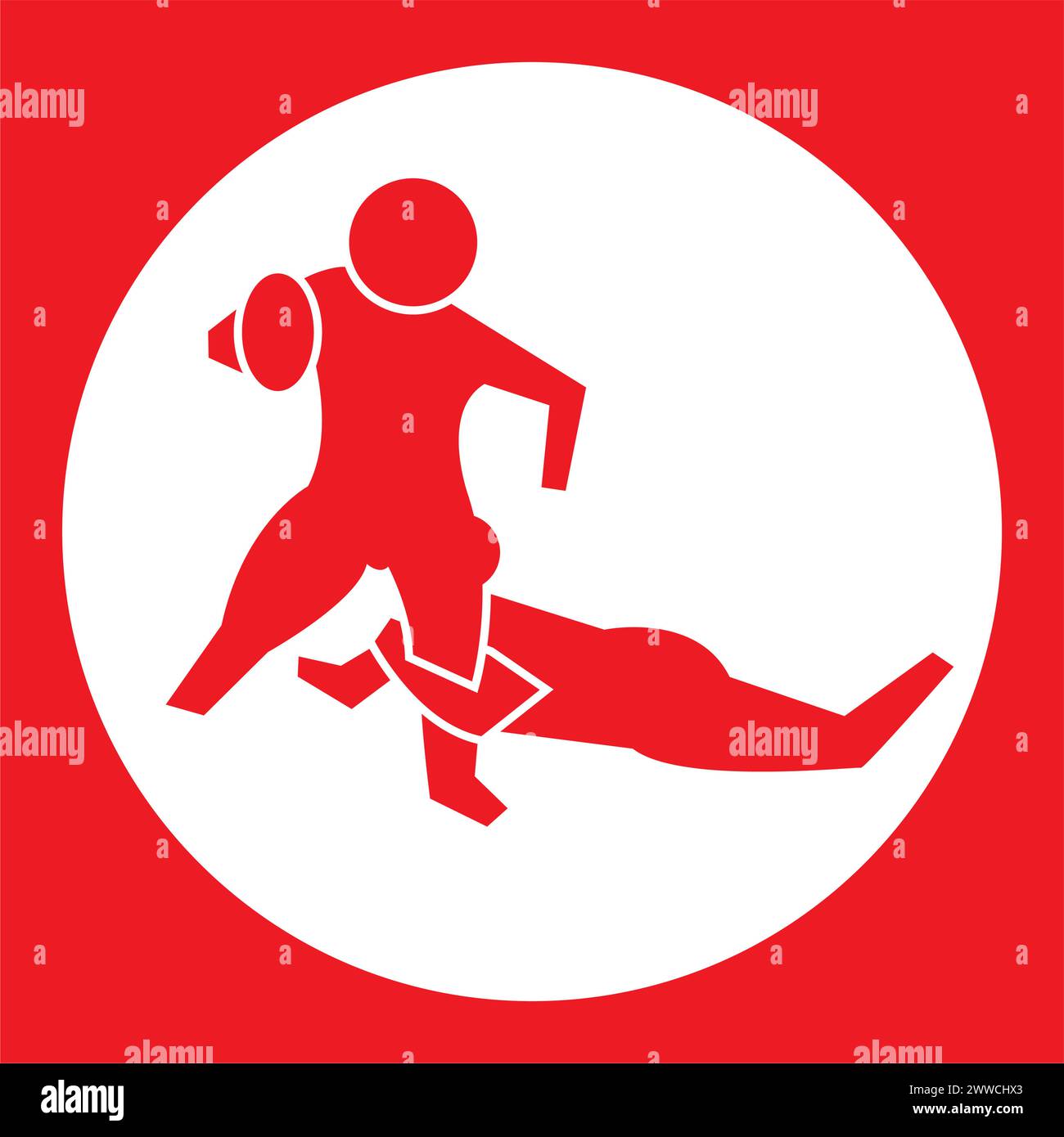 Rugby Sevens Athlet Ikone in roter und kreisförmiger Form Stock Vektor