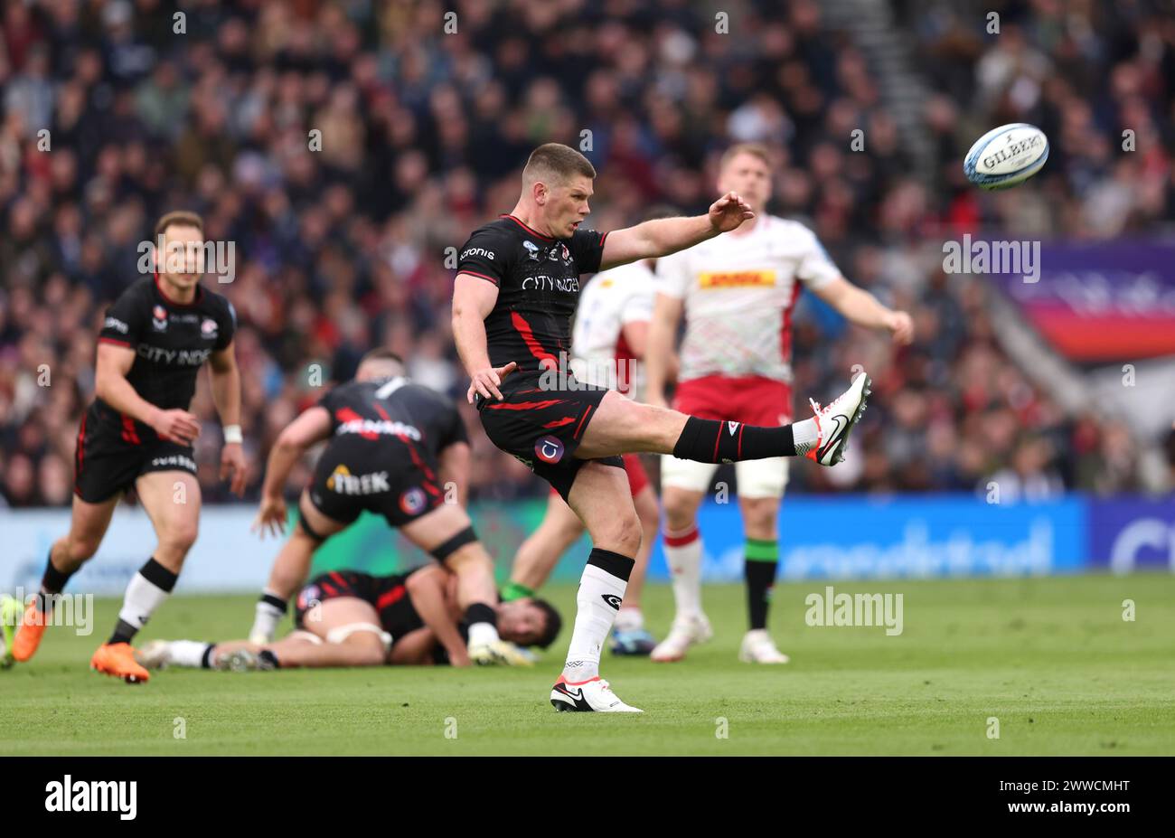 Saracens' Owen Farrell während des Gallagher Premiership Matches im Tottenham Hotspur Stadium, London. Bilddatum: Samstag, 23. März 2024. Stockfoto