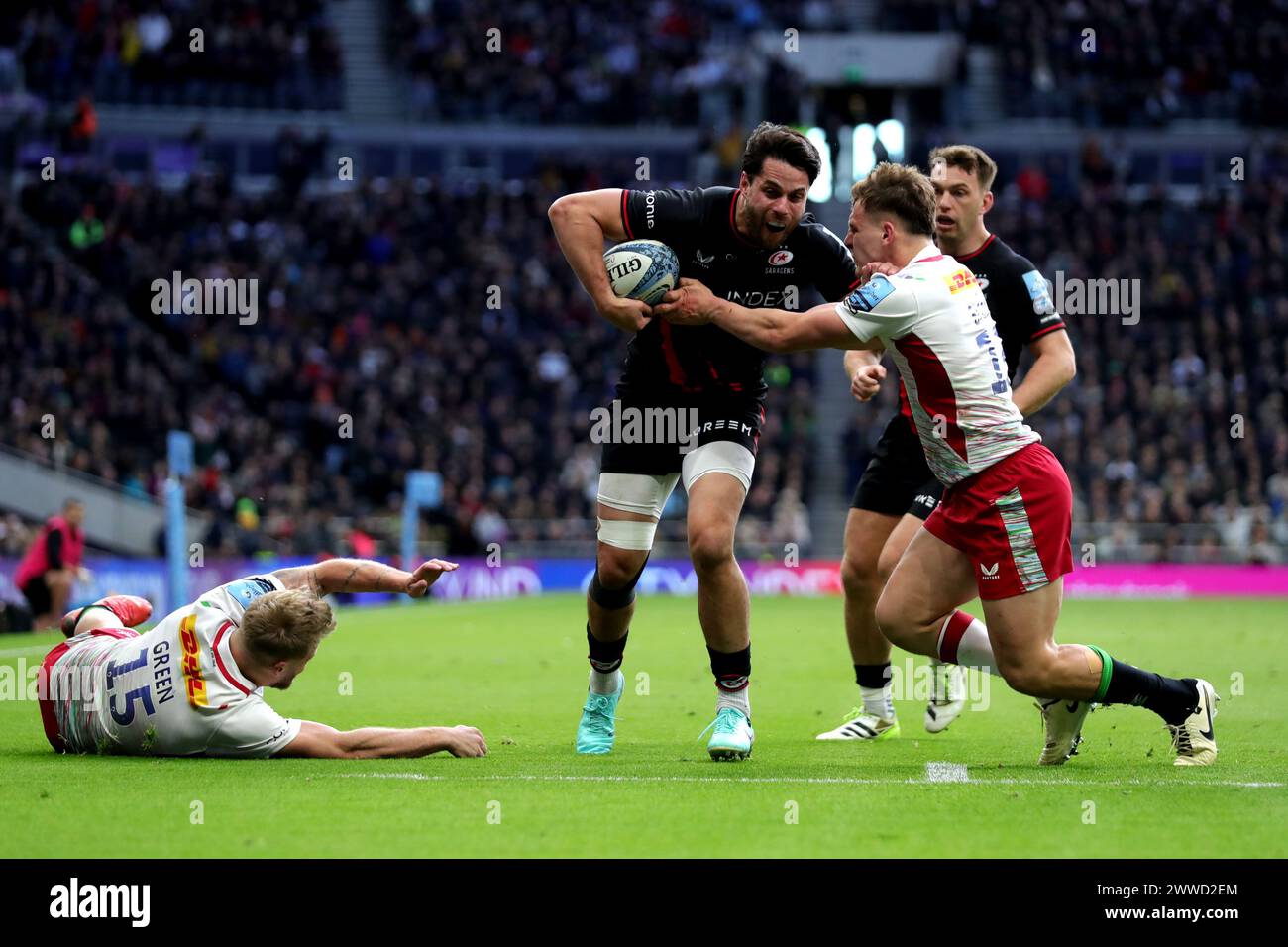 London, England, Samstag, 23. März 2024. Während des Gallagher Premiership-Spiels zwischen Saracens und Harlequins im Tottenham Stadium in London. Ben Whitley/Alamy Live News Stockfoto
