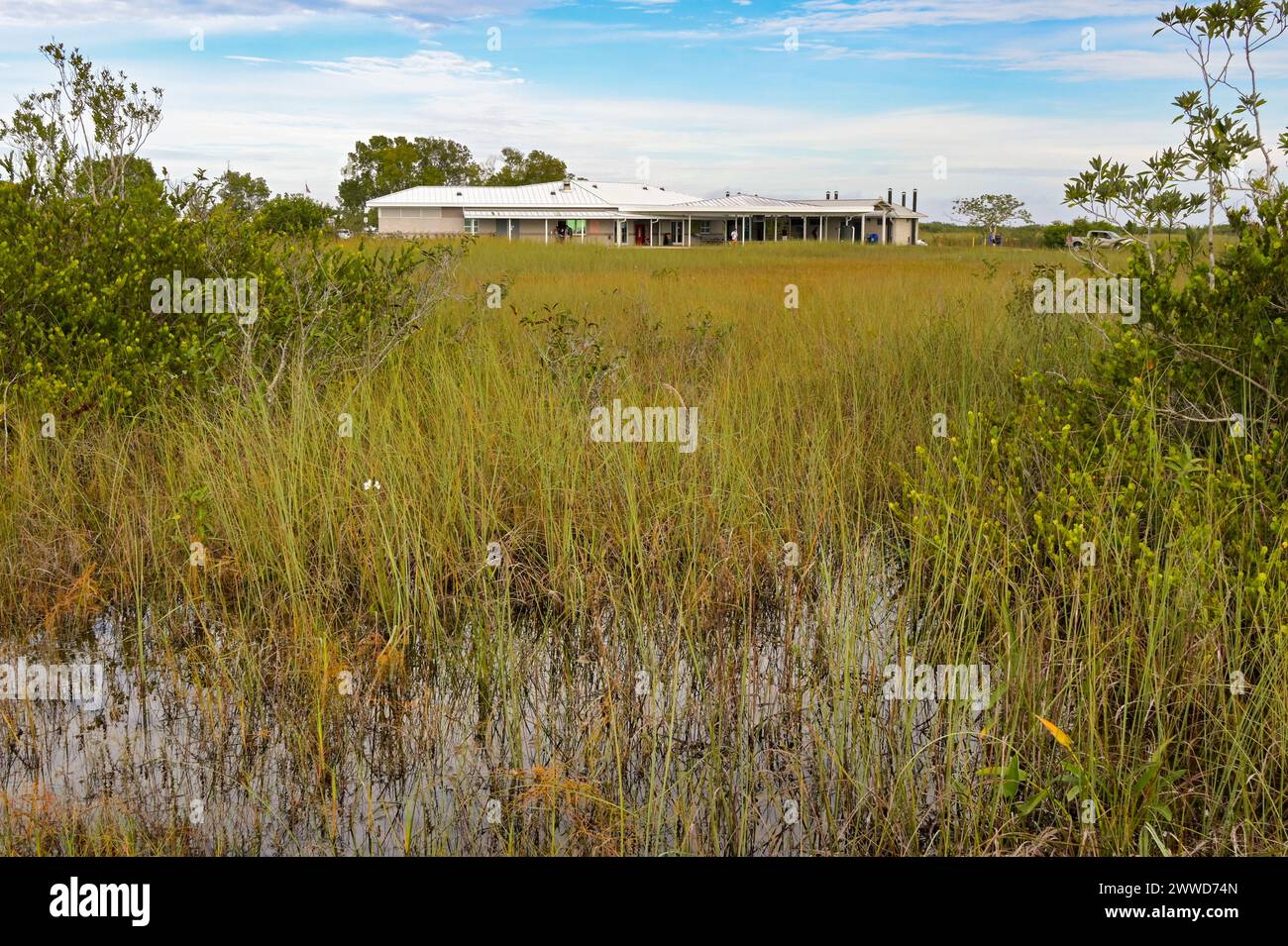 Everglades National Park, Florida, USA - 4. Dezember 2023: Malerischer Blick auf das Shark Valley Visitor Center in den Everglades. Stockfoto