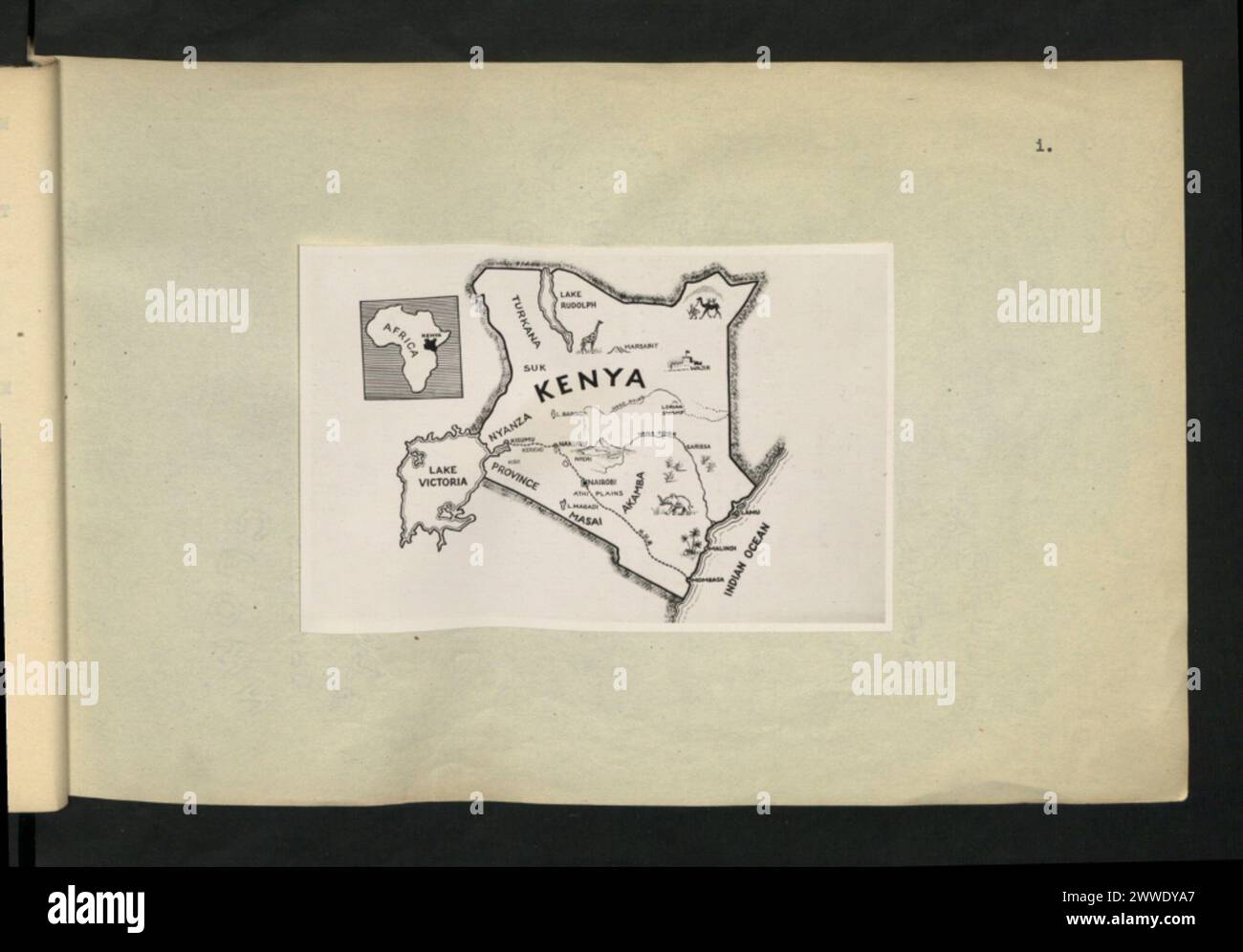 Die Karte Kenias zeigt die geographischen Grenzen, Regionen, Großstädte, Verkehrsnetze, Flüsse, Seen und Küstengebiete, die einen Überblick über Kenias physisches und administratives Layout bieten. Stockfoto