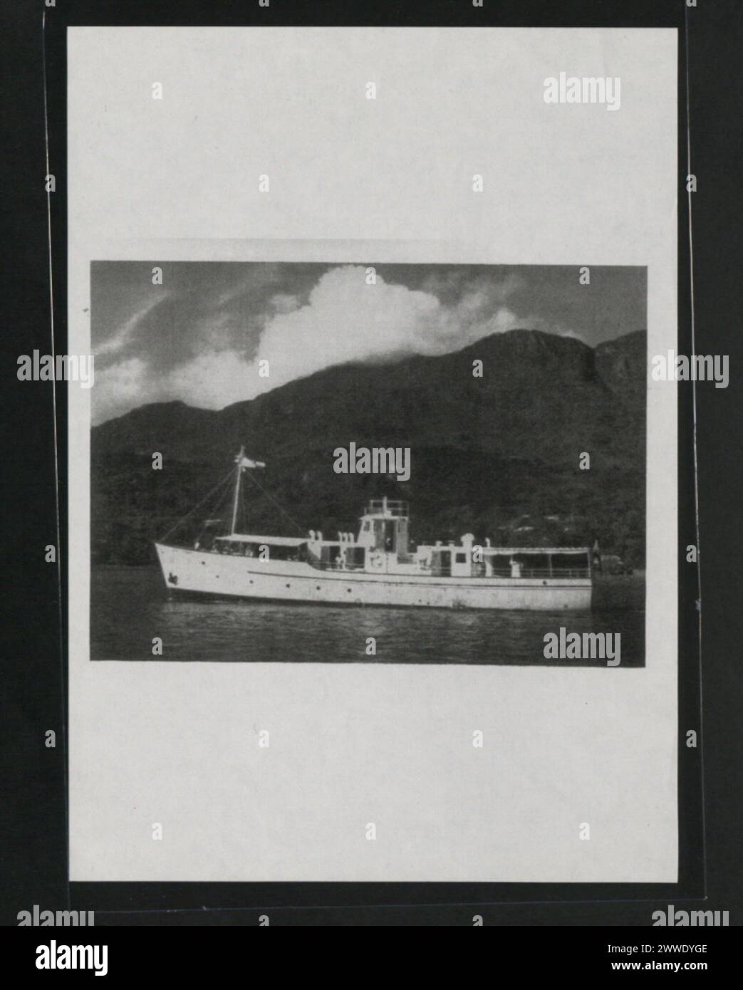 Foto der dieselbetriebenen Fähre Lady Esme, die zwischen 1959 und 1962 auf den Seychellen verkehrte und für den Seeverkehr und die Reise zwischen den Inseln repräsentiert. Stockfoto