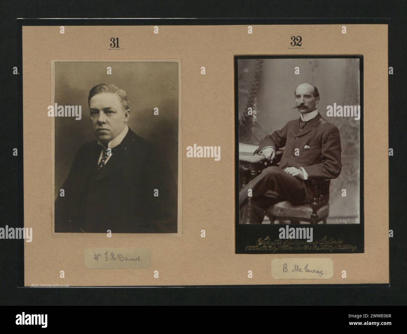 Porträts von Dr. F.H. Davies und B. McEnroy, die professionelle oder historische Persönlichkeiten in Borneo illustrieren. Stockfoto