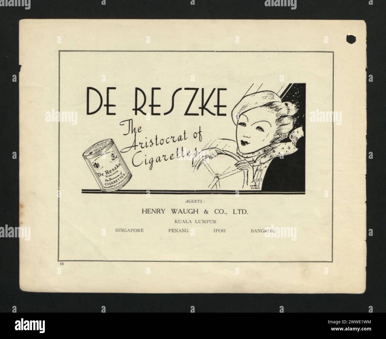 Beschreibung: De Reszke, der Aristokrat der Zigaretten. Vertreter: Henry Waugh & Co., Ltd. asien, malaysia, asiathroughalens Stockfoto