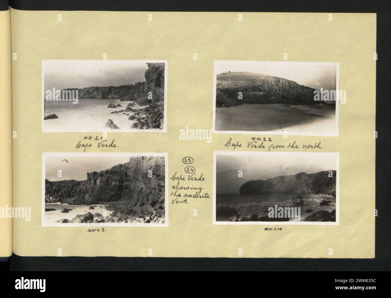 Blick auf Kap Verde aus dem Norden, mit vulkanischen Andesitdüsen und unterirdischen Lüftungsdüsen in der Landschaft. Stockfoto