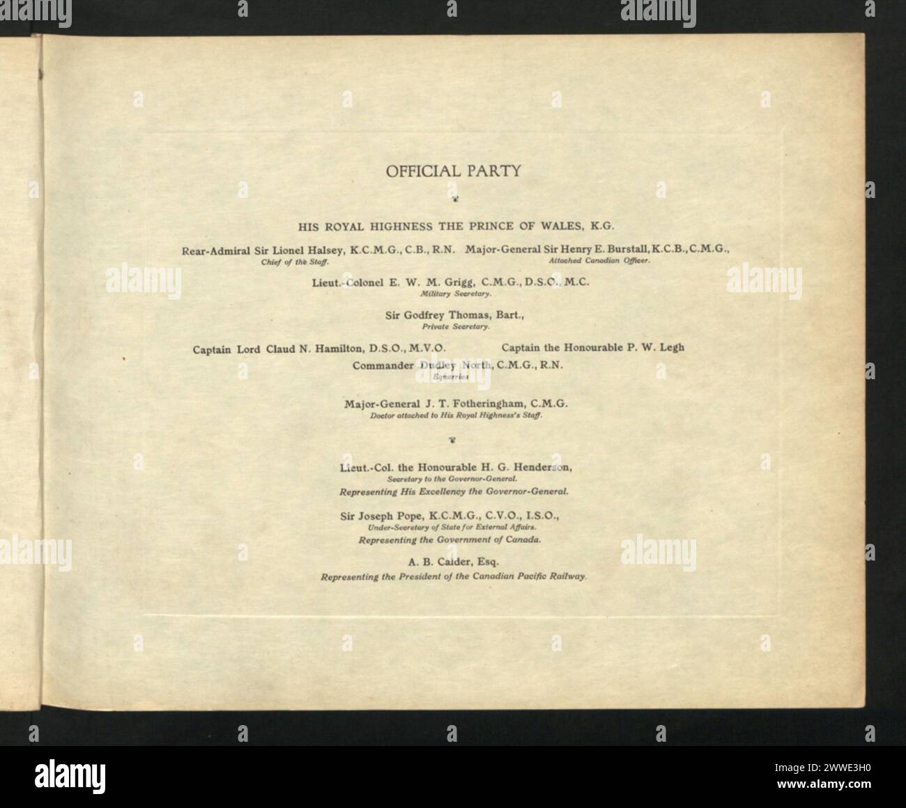 Visuelle Aufzeichnung des Prince of Wales, der 1919 Kanada bereiste, einschließlich Städte, Landschaften und Eisenbahnstrecken. Stockfoto