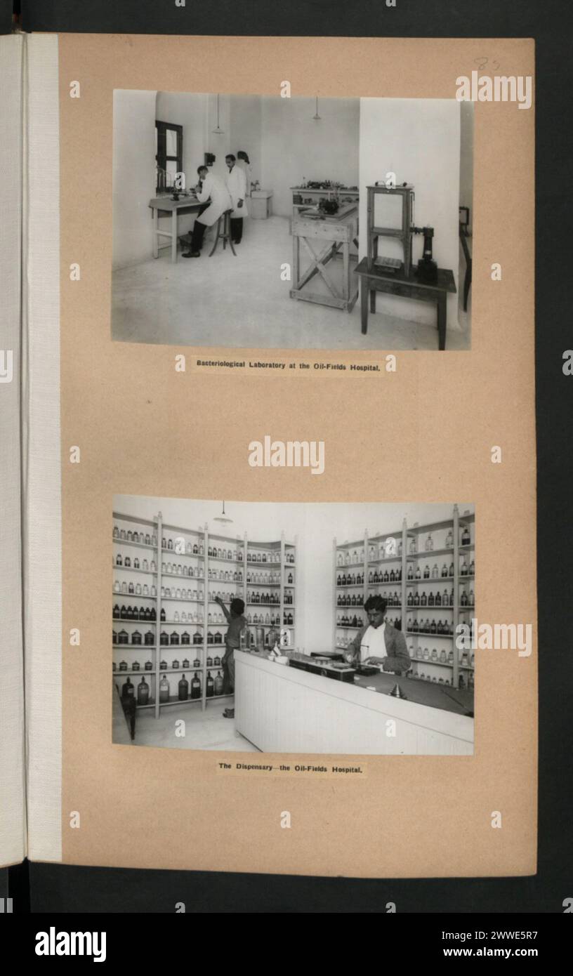 Ein Foto, das das bakteriologische Labor und die Dispensary am Oil-Fields Hospital zeigt und die medizinischen Forschungs- und Gesundheitseinrichtungen am Standort dokumentiert. Stockfoto