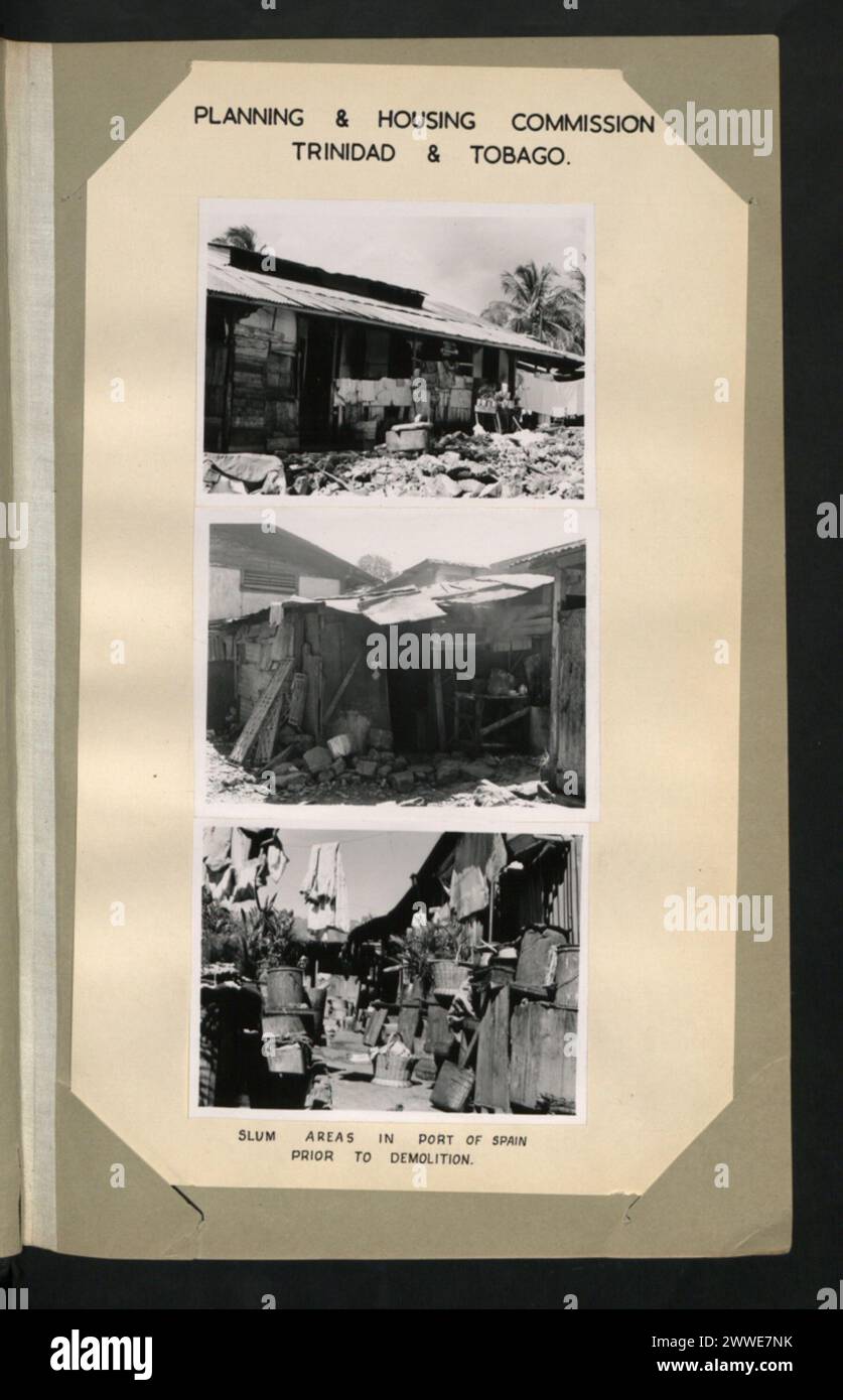 Beschreibung: Planungs- Und Wohnungskommission Trinidad & Tobago. Slumgebiete im Hafen von Spanien vor dem Abriss. Ort: Hafen von Spanien, Trinidad und Tobago Datum: 1950-1959 karibik, caribbeanthroughalens Stockfoto