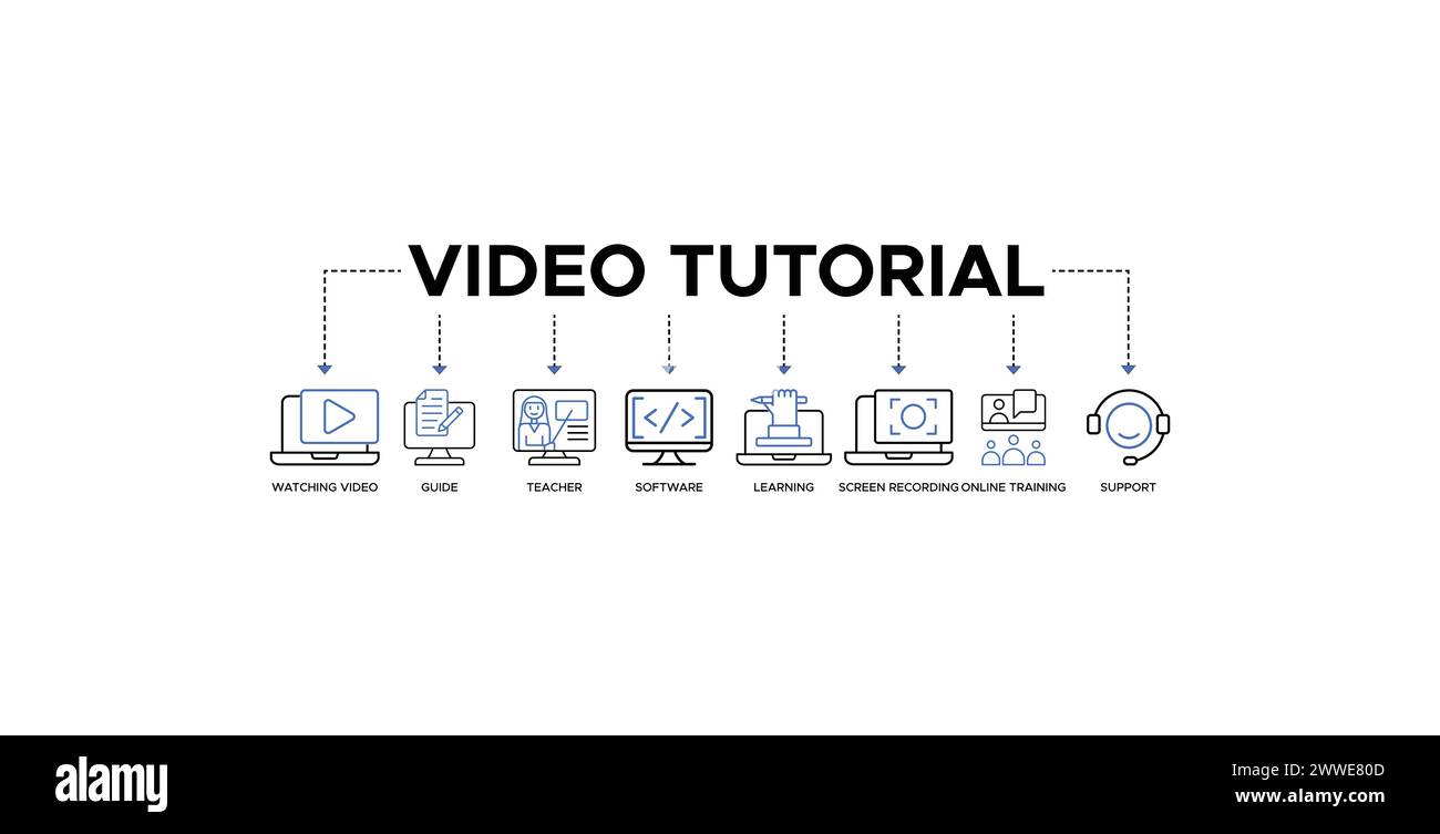Video Tutorial Banner Web Symbol Vektor Illustration Konzept Stock Vektor