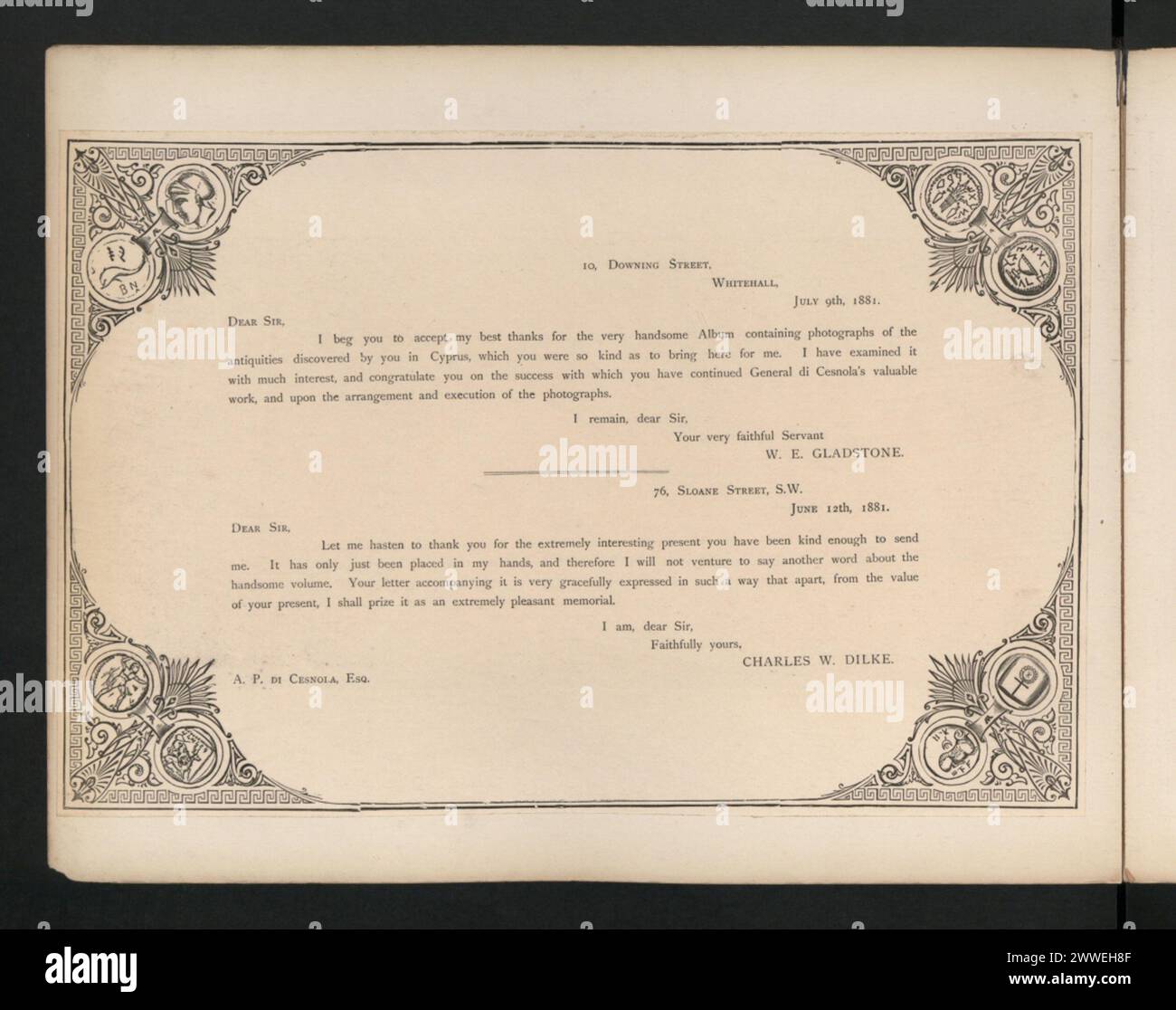 Bilder zyprischer Antiquitäten, einschließlich Ruinen, Inschriften und Artefakte von 1876 bis 1942, die das historische und kulturelle Erbe der Insel zeigen. Stockfoto