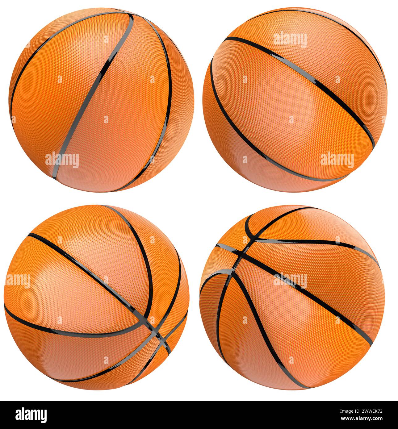 Sammlung von Basketbällen. 3D-Rendering. Stockfoto
