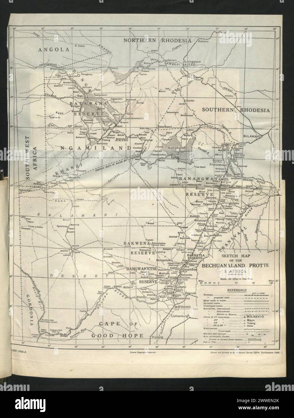 Beschreibung: Karte des Bechuanaland Protektorats. Nordrhodesien Lage: Bechuanaland, Nordrhodesien afrika Stockfoto