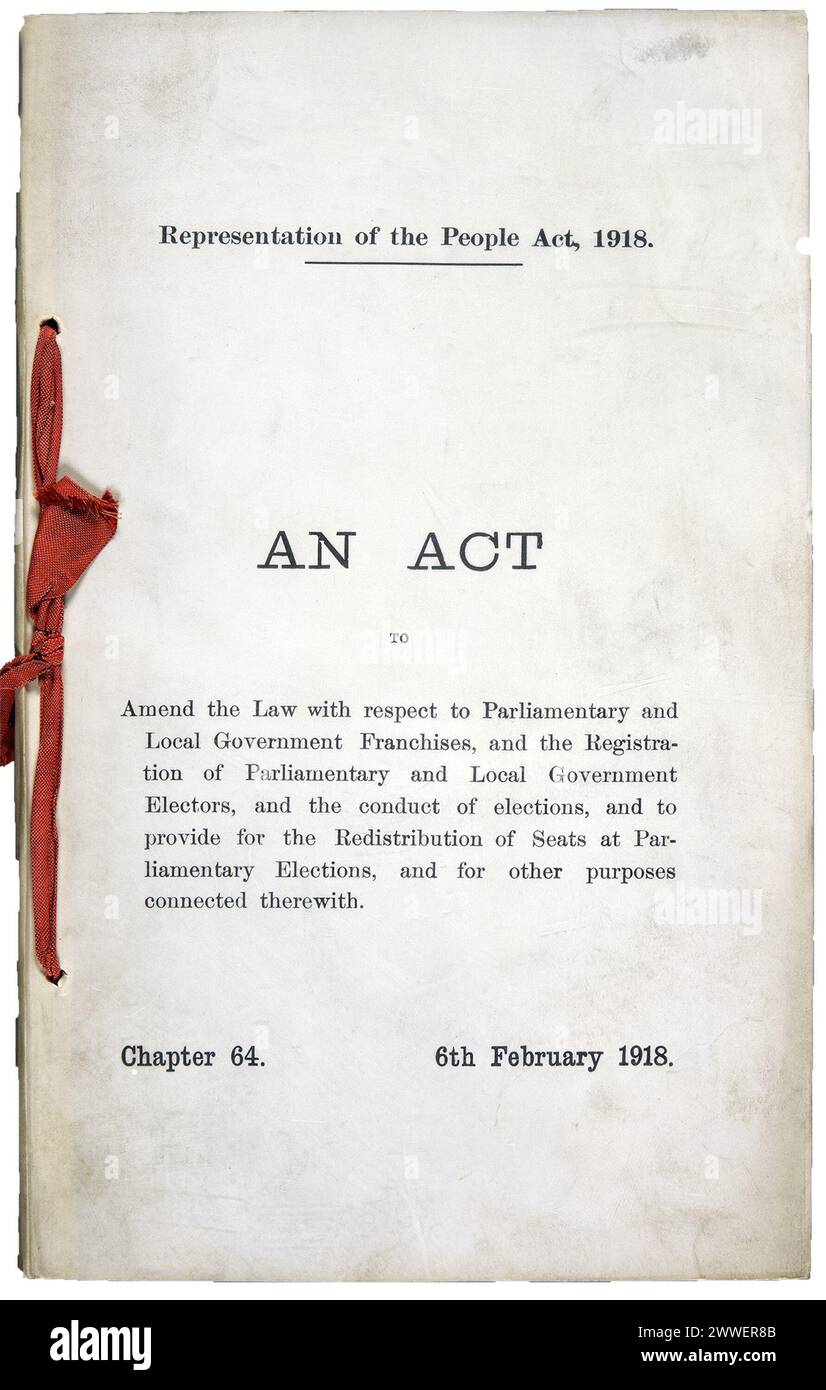 Der Representation of the People Act 1918 gewährte Frauen über 30 Jahren Wahlrecht im Vereinigten Königreich. 1928 wurden die gleichen Stimmrechte erreicht. Stockfoto