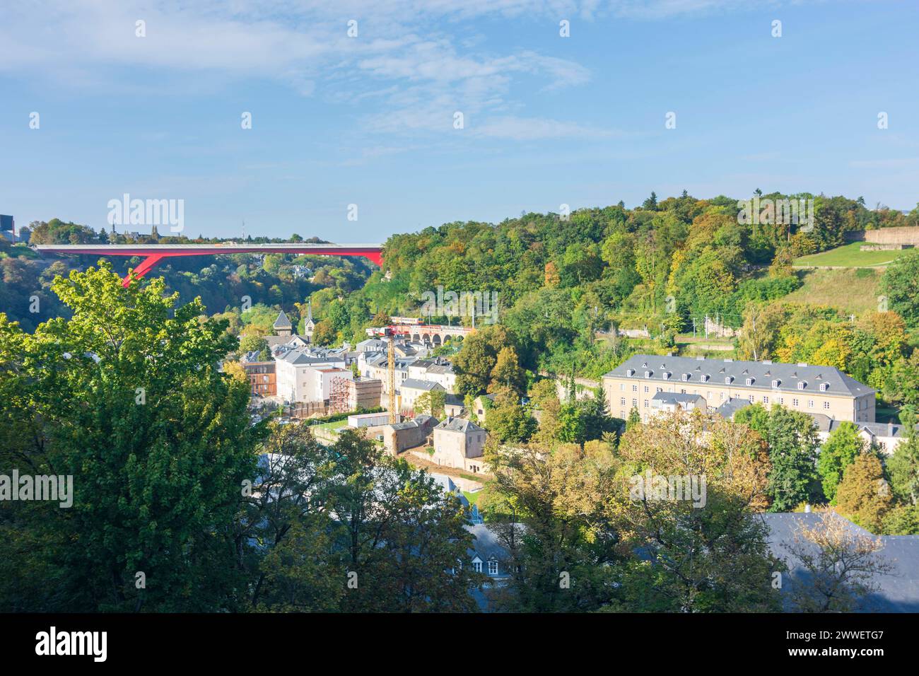 Alzette-Tal, Großherzogin-Charlotte-Brücke Luxemburg-Stadt Luxemburg, LÃt Luxemburg Luxemburg Stockfoto