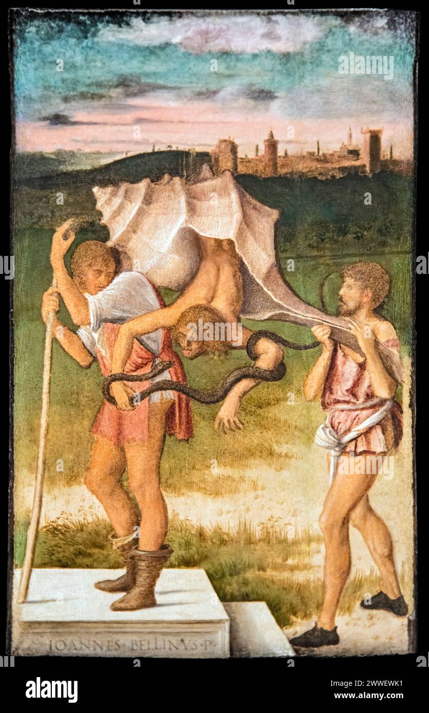 Four Allegories ist eine Serie von vier kleinen Tafelbildern in der Gallerie dell’Accademia, Venedig, von Giovanni Bellini, dem italienischen Renaissance-Meister: Die Falschheit Stockfoto