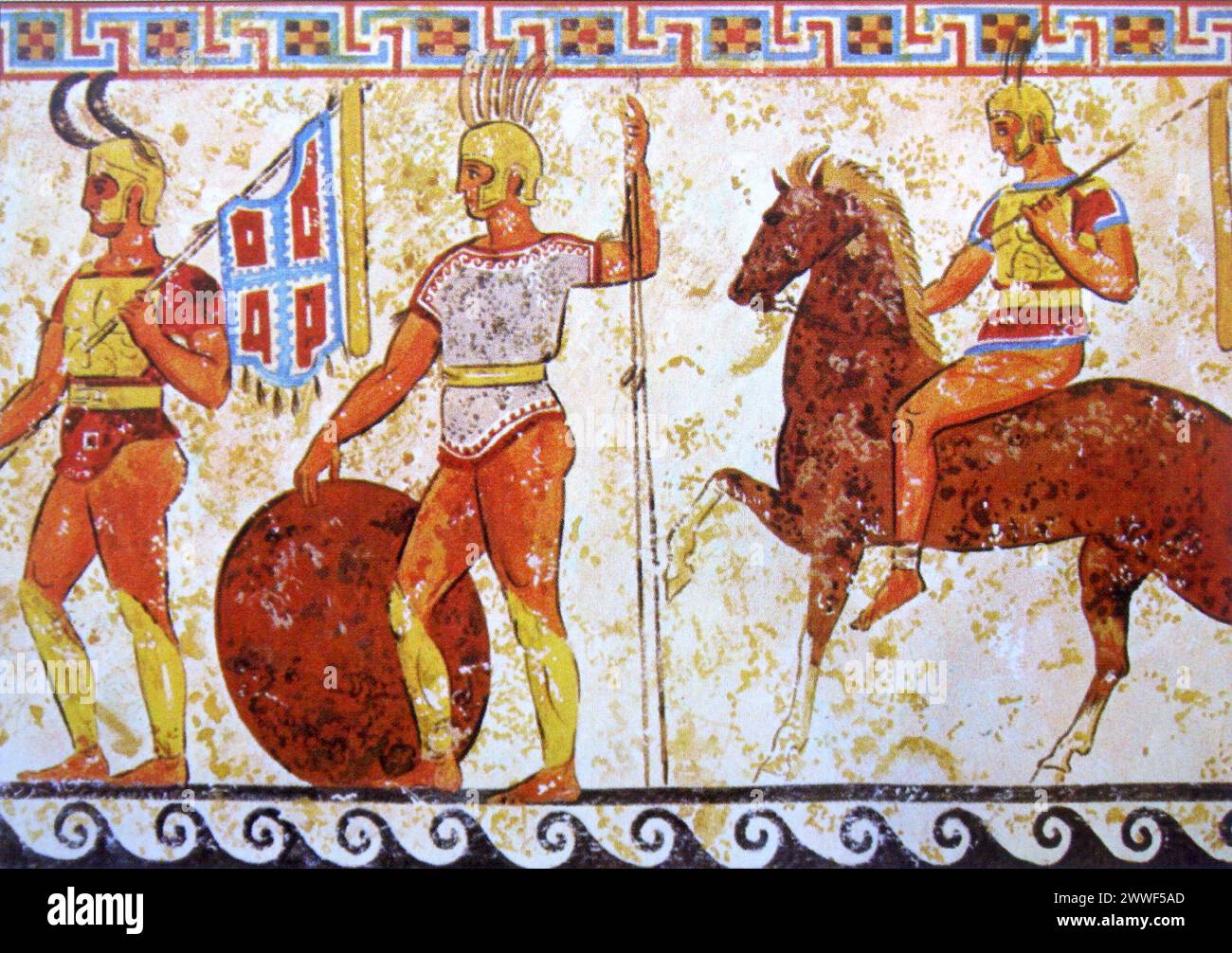 Samnitische Soldaten aus einem Grabfries in Nola, 4. Jahrhundert v. Chr. Antike Römische Kunst Stockfoto