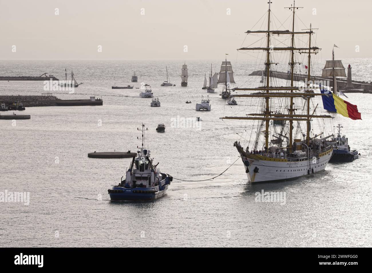 Sete, Frankreich. April 2022. Die Mircea, ein rumänisches Ausbildungsschiff, erreicht die Escale à Sete, das erste Seetreffen in Sete, Frankreich Stockfoto