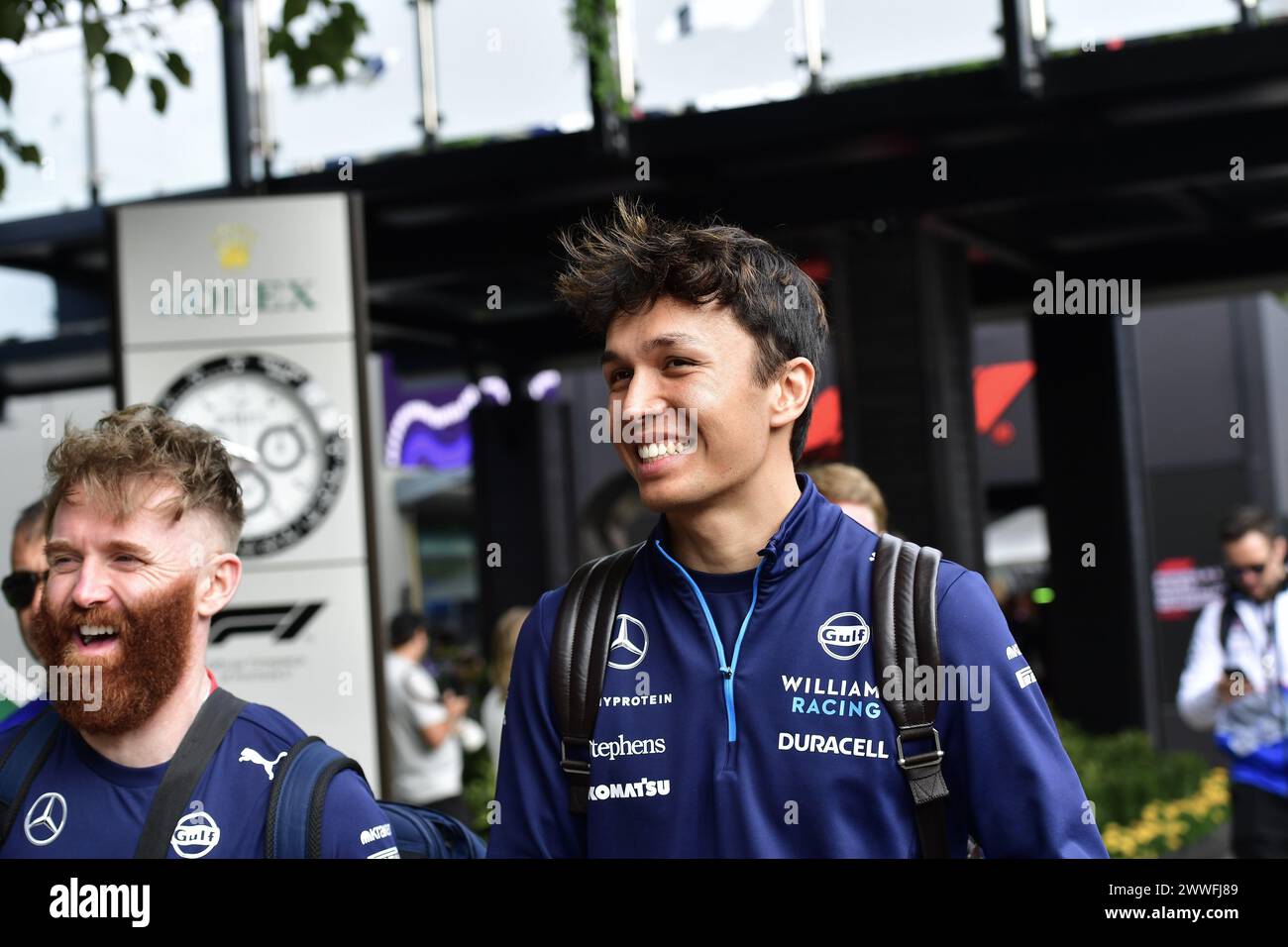 MELBOURNE, AUSTRALIEN, 24. März 2024. Im Bild: 23 Alexander Albon (THA) Williams Racing im Fahrerlager beim FIA Formel 1 Rolex Australian Grand Prix 2024 3. Runde vom 22. Bis 24. März auf dem Albert Park Street Circuit in Melbourne, Australien. Quelle: Karl Phillipson/Alamy Live News Stockfoto