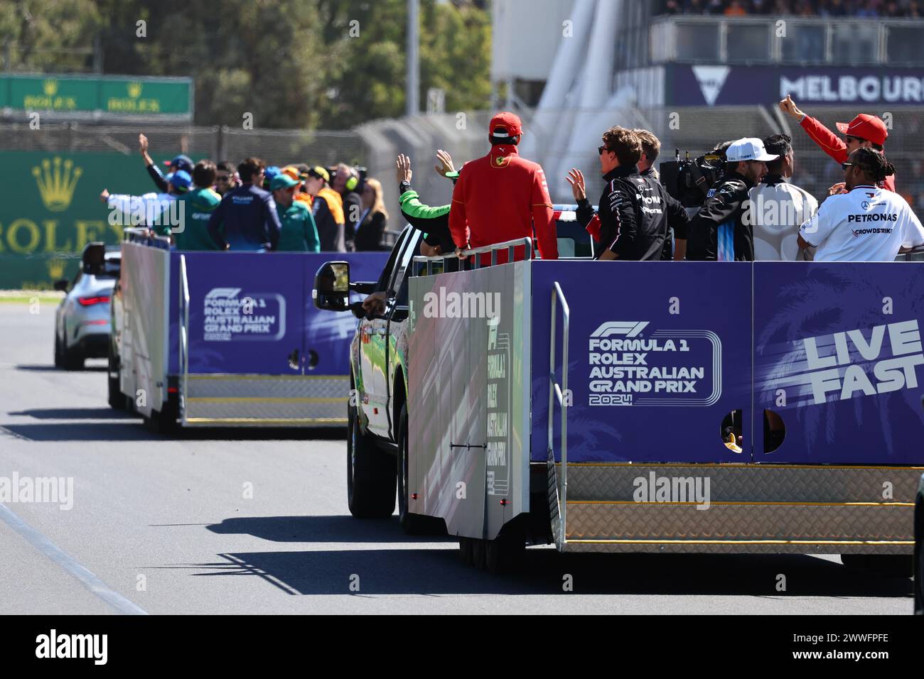 Melbourne, Australien. März 2024. Fahrerparade. 24.03.2024. Formel-1-Weltmeisterschaft, Rd 3, Grand Prix Von Australien, Albert Park, Melbourne, Australien, Wettkampftag. Das Foto sollte lauten: XPB/Alamy Live News. Stockfoto